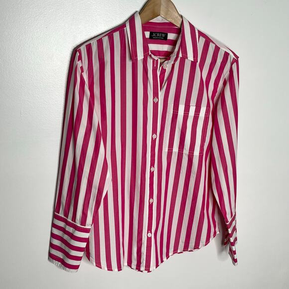 J. Crew Garcon Long Sleeve Button Up Shirt Womens Pink White Stripe Cotton - Picture 3 of 10